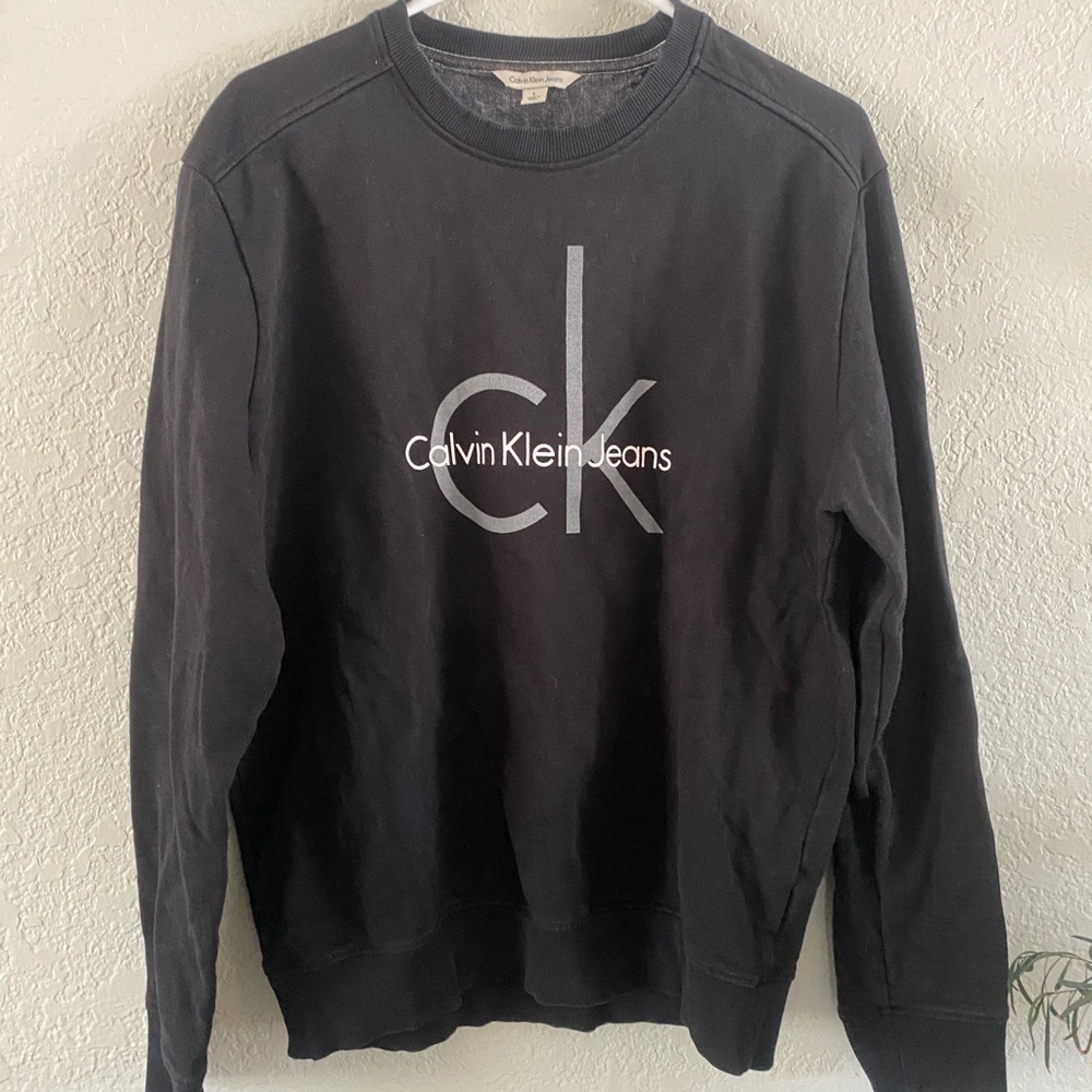Calvin Klein Jeans Black Crewneck Sweater with Logo Sz L